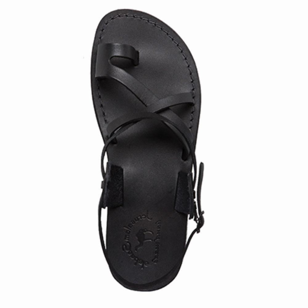 Planters Fasciitis Sandals The Good Shepherd Buckle - Leather Toe Loop Sandal | Black