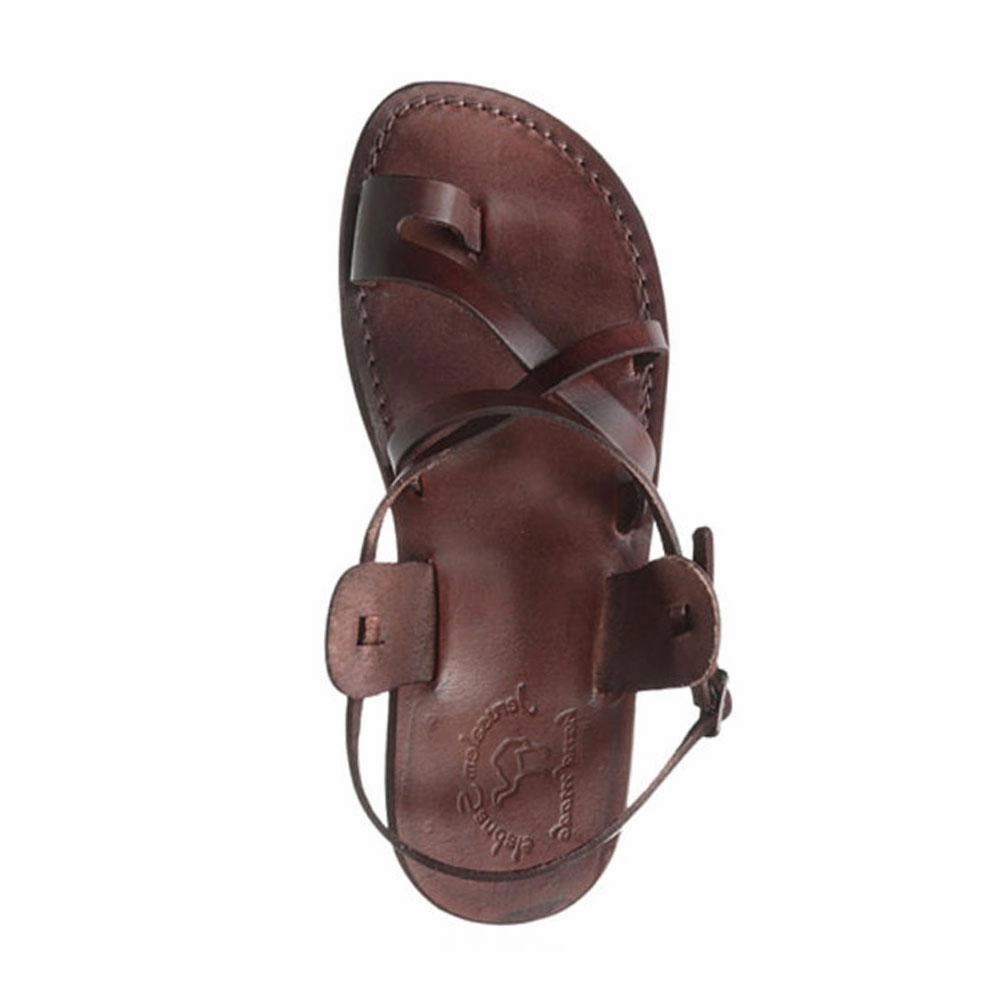 The Good Shepherd Buckle - Leather Toe Loop Sandal | Brown Heel Sandals Heels