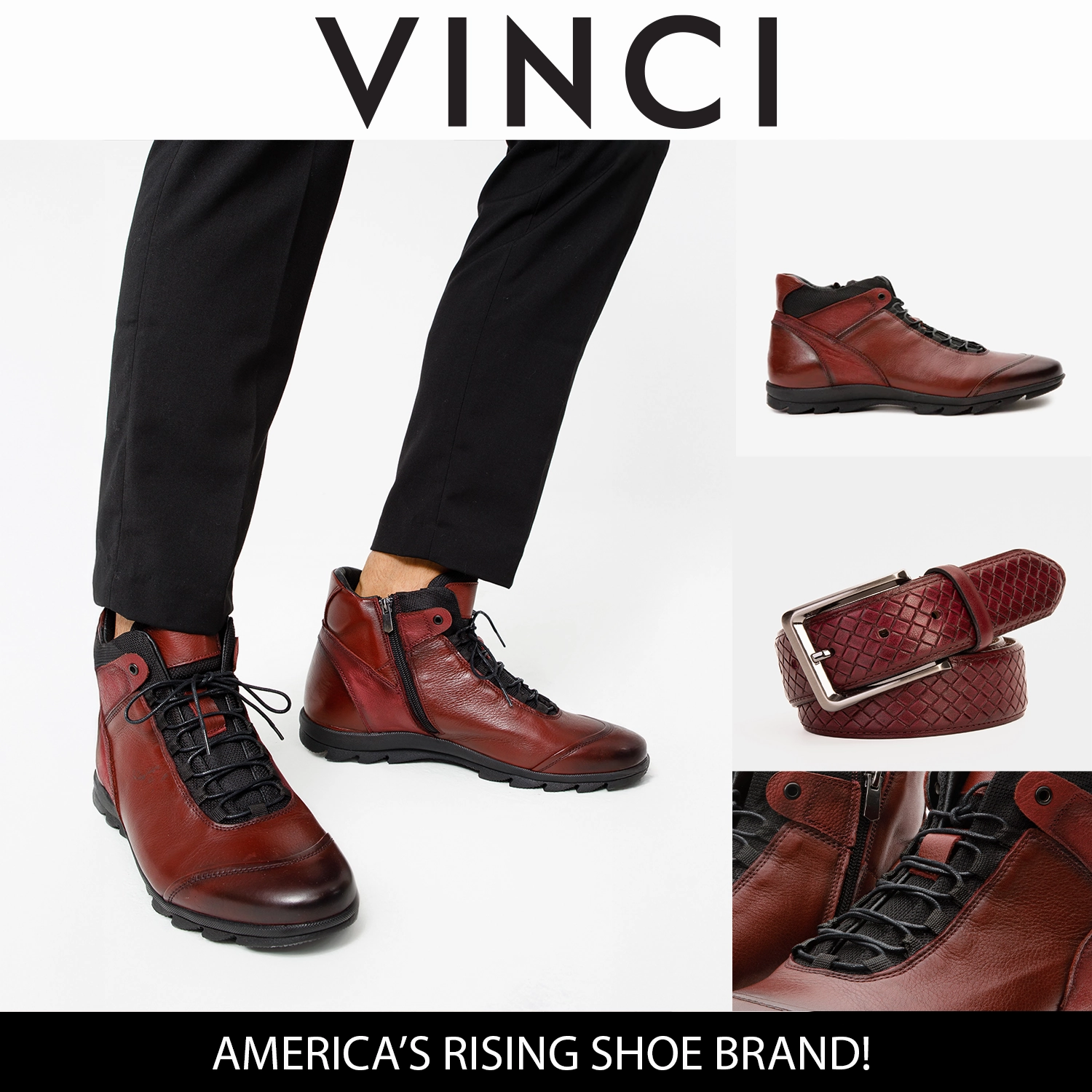 Flat Boots The Houston Leather Burgundy Lace-Up Casual Men Boot with a Zipper