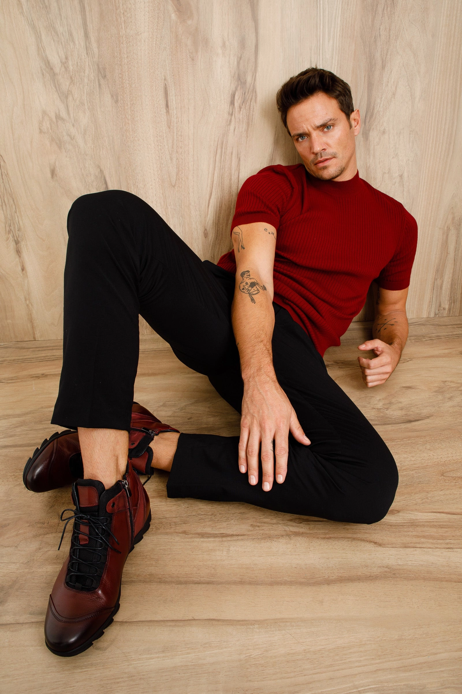 The Houston Leather Burgundy Lace-Up Casual Men Boot with a Zipper Ankle Boots With Skinny Jeans