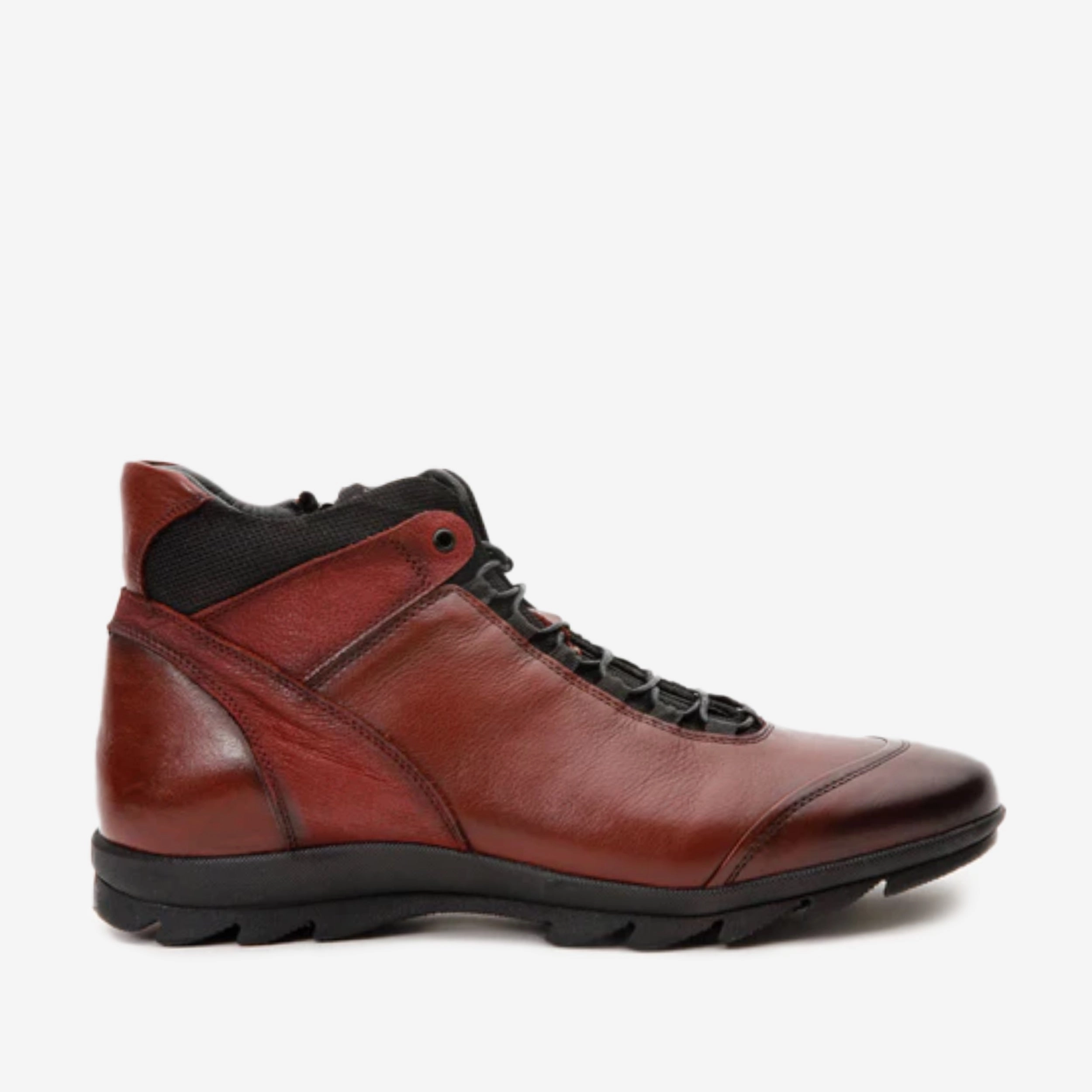 Summer Ankle Boots The Houston Leather Burgundy Lace-Up Casual Men Boot with a Zipper