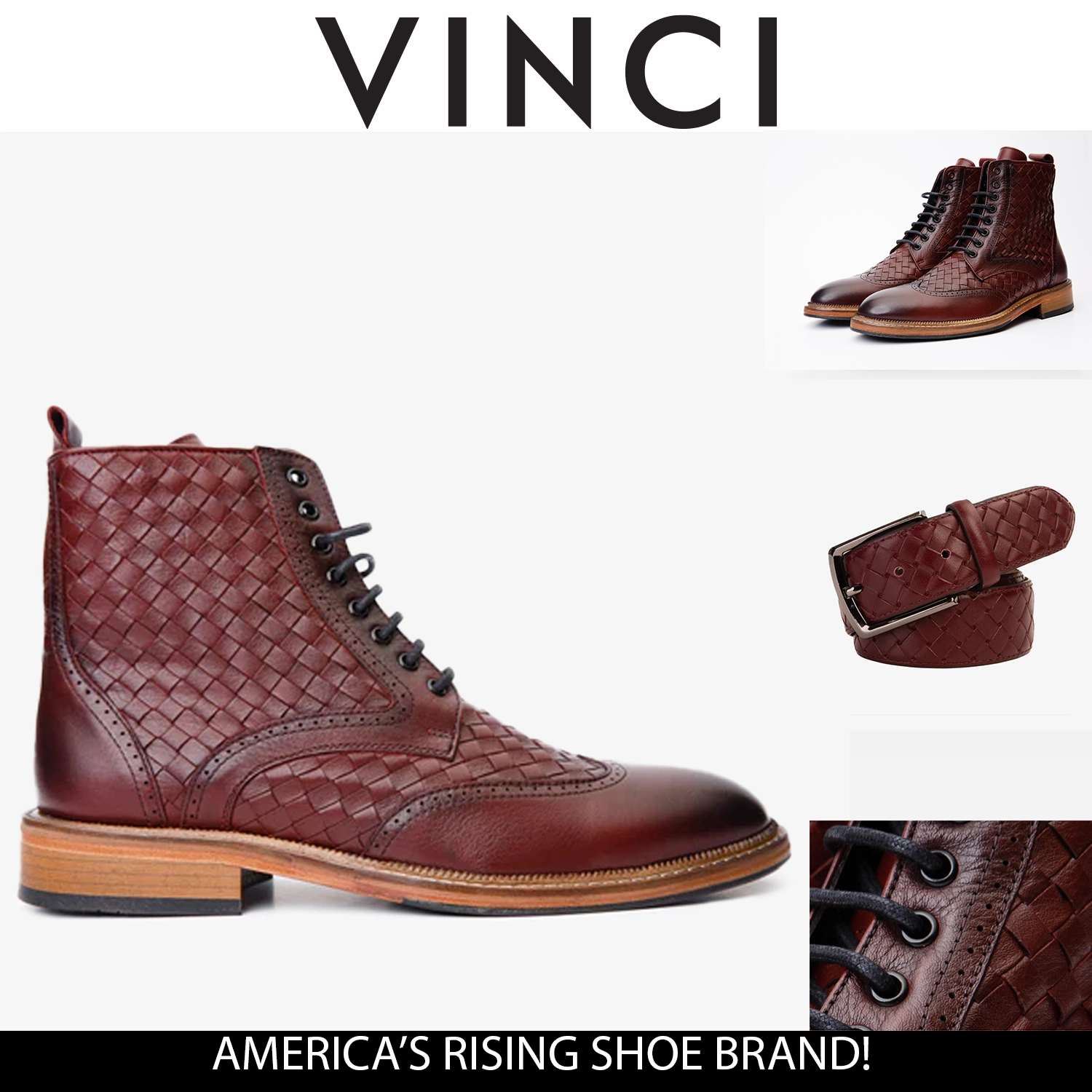 The Loddon Burgundy Leather Wingtip Brogue Handwoven Lace-Up Men Boot with a Zipper Boots Cheetah