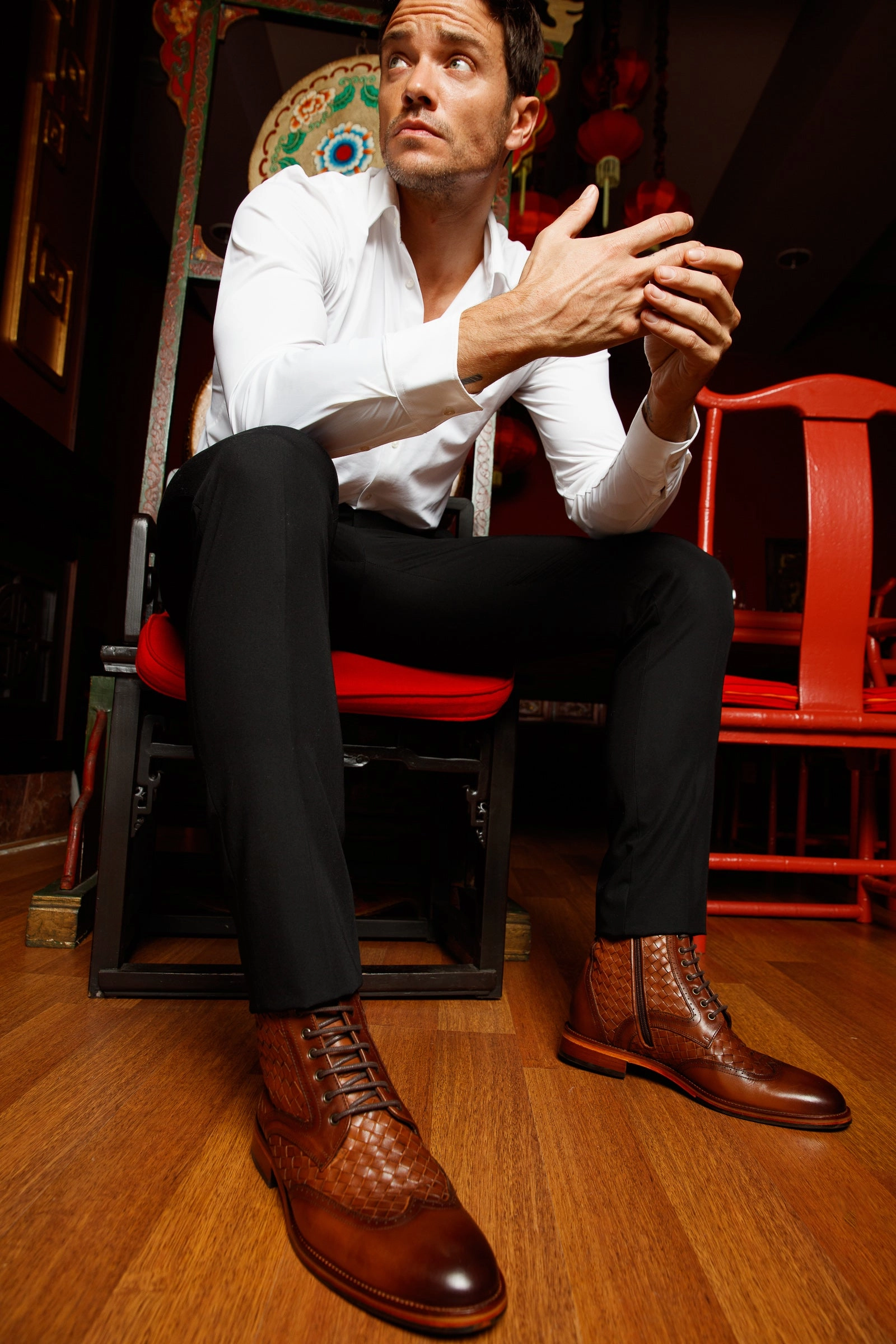 Cowboy Boots Western 7 The Loddon Tan Leather Wingtip Brogue Handwoven Lace-Up Men Boot with a Zipper