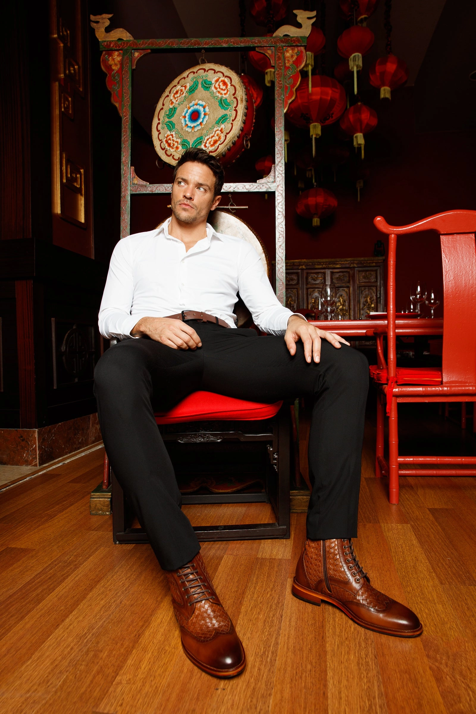 High Knee Cowgirl Boots The Loddon Tan Leather Wingtip Brogue Handwoven Lace-Up Men Boot with a Zipper