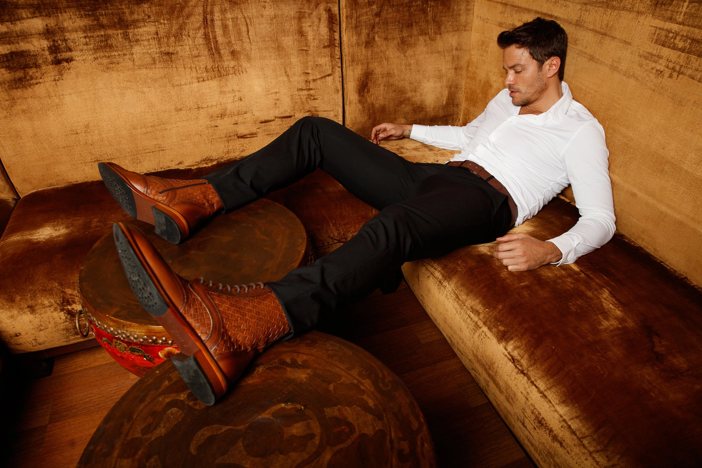 The Loddon Tan Leather Wingtip Brogue Handwoven Lace-Up Men Boot with a Zipper Cabelas Wading Boots