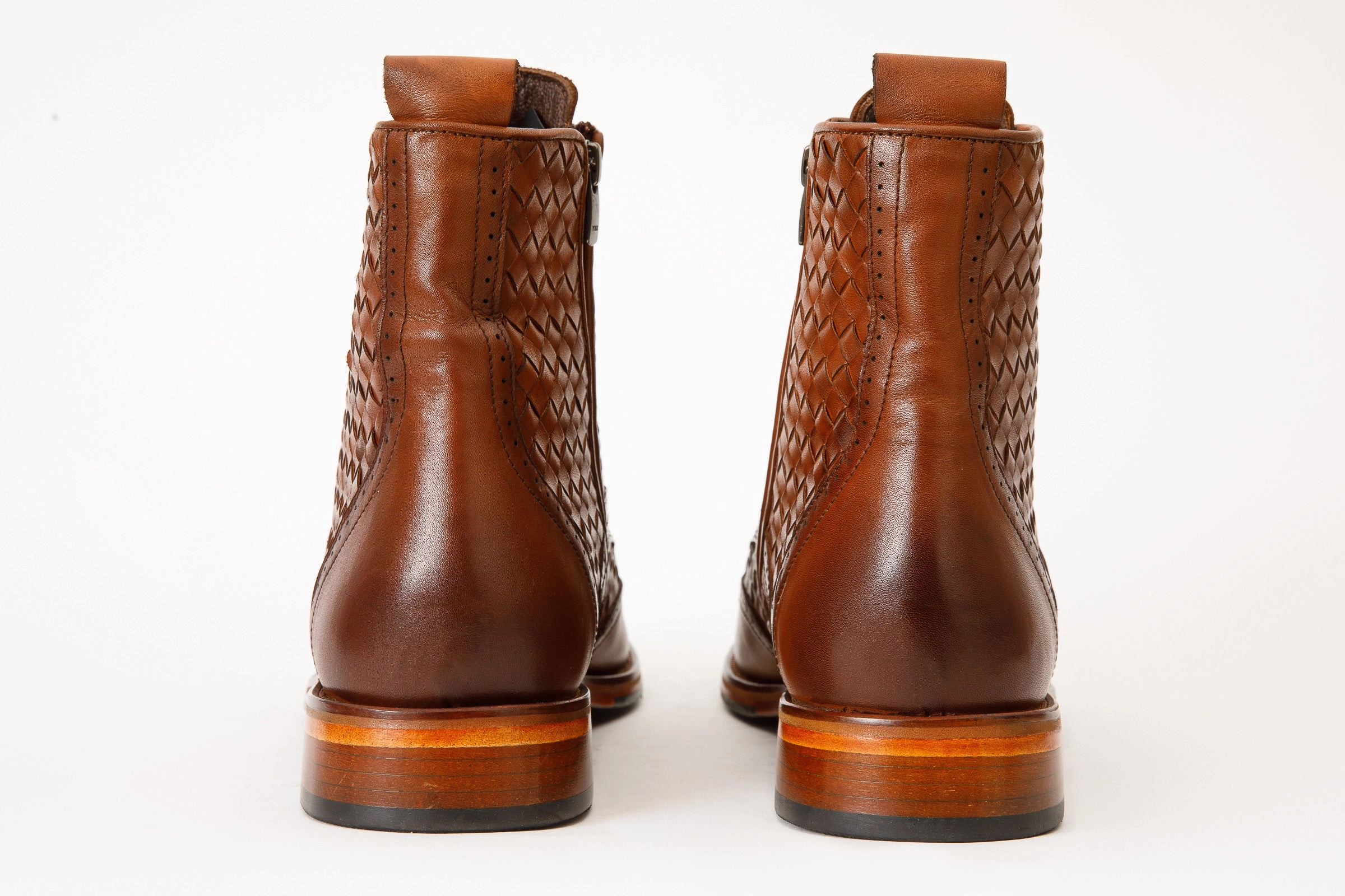 The Loddon Tan Leather Wingtip Brogue Handwoven Lace-Up Men Boot with a Zipper Leather Western Boots