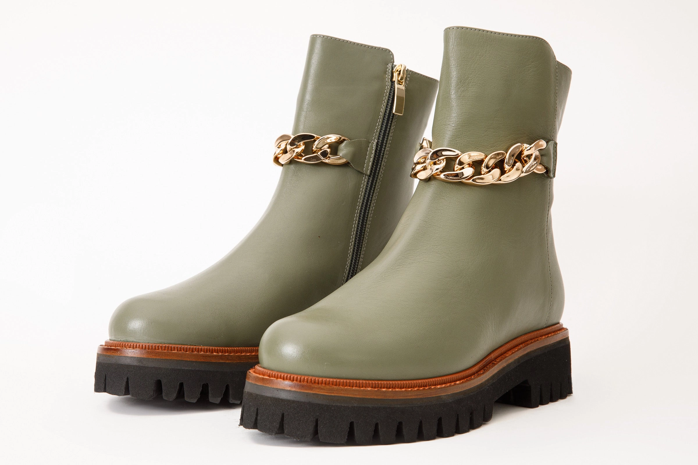 The Nassau Green Leather Ankle Women  Boot Slip On Work Boots