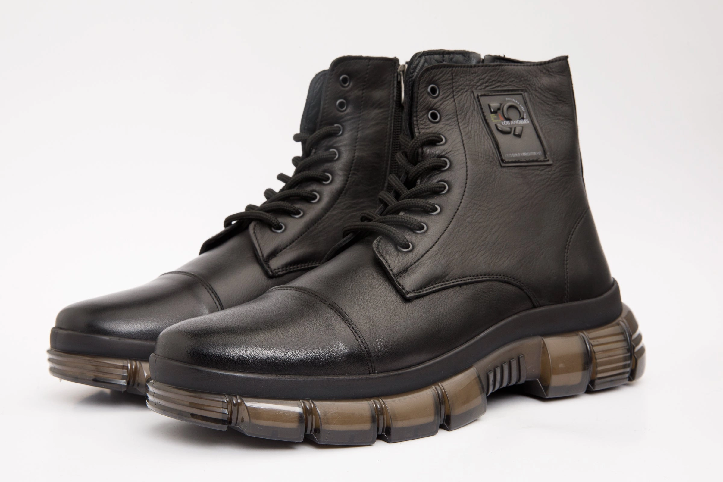 The Ottova Black Leather Lace-Up Sneaker Men Boot with a Zipper Lite Boots