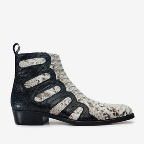 Tall White Boots Boss Pythn Snk Black & Natural Zip-Up Leather Men Boot Limited Edition