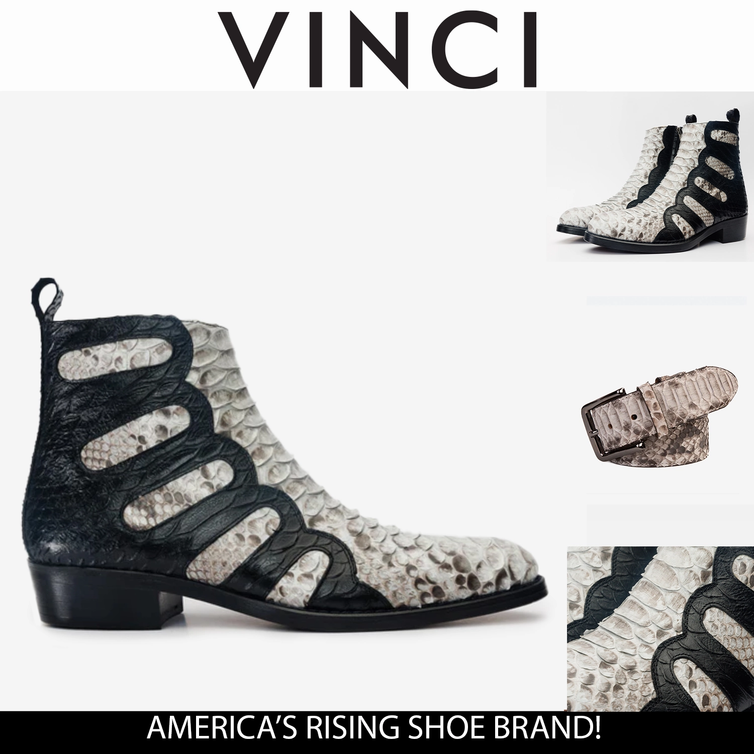 Good Combat Boots Boss Pythn Snk Black & Natural Zip-Up Leather Men Boot Limited Edition