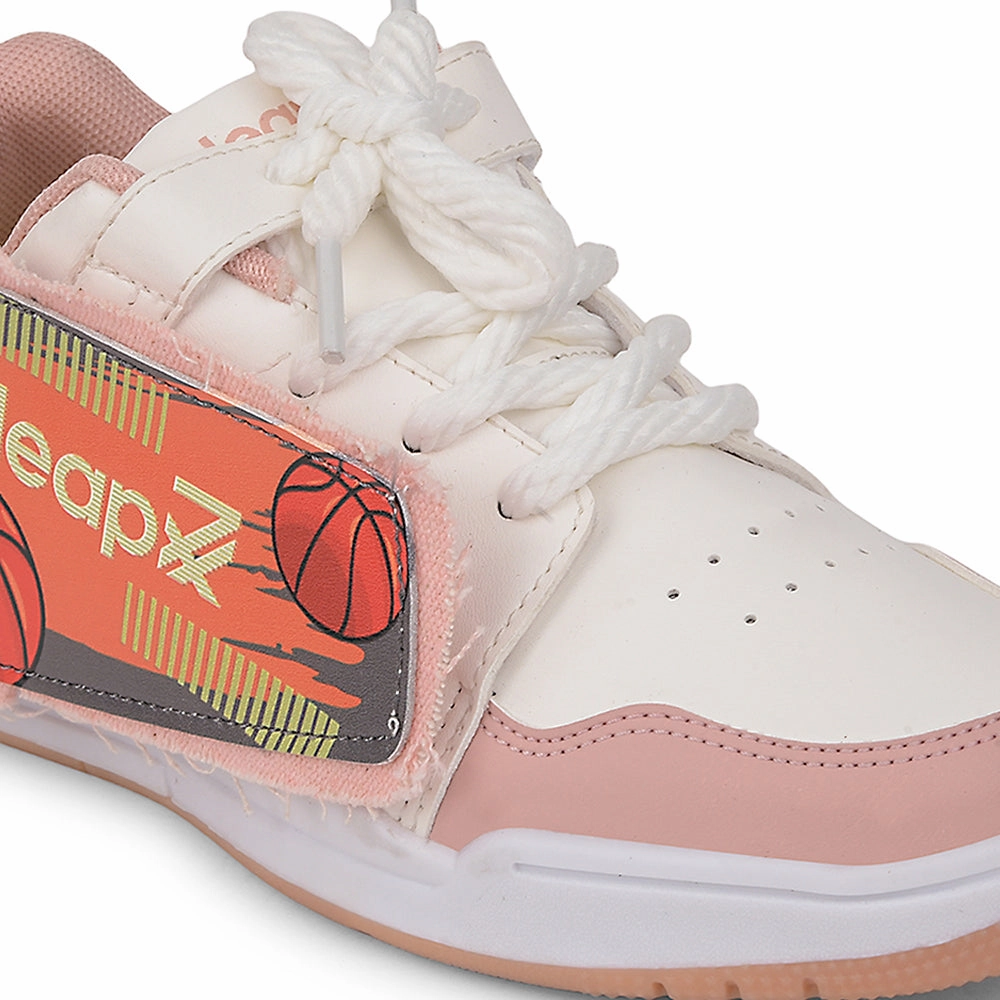Leap7x Peach Casual Lacing Sneakers For Kids ENVY-2 By Liberty Shoe Strings For Sneakers