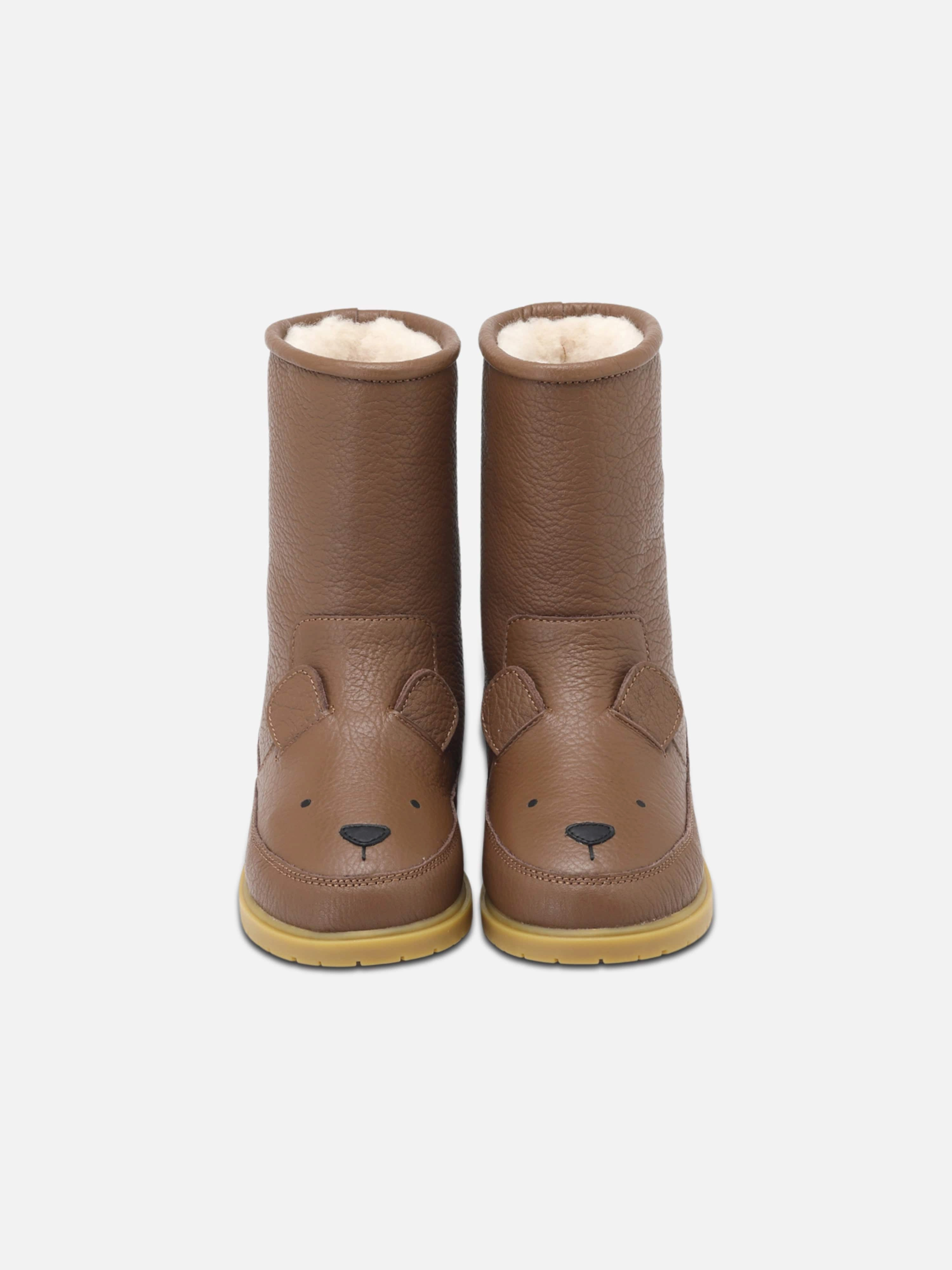 Brown Leather Ankle Boots Donsje Kids Wadudu Classic Bear Boots in Brown
