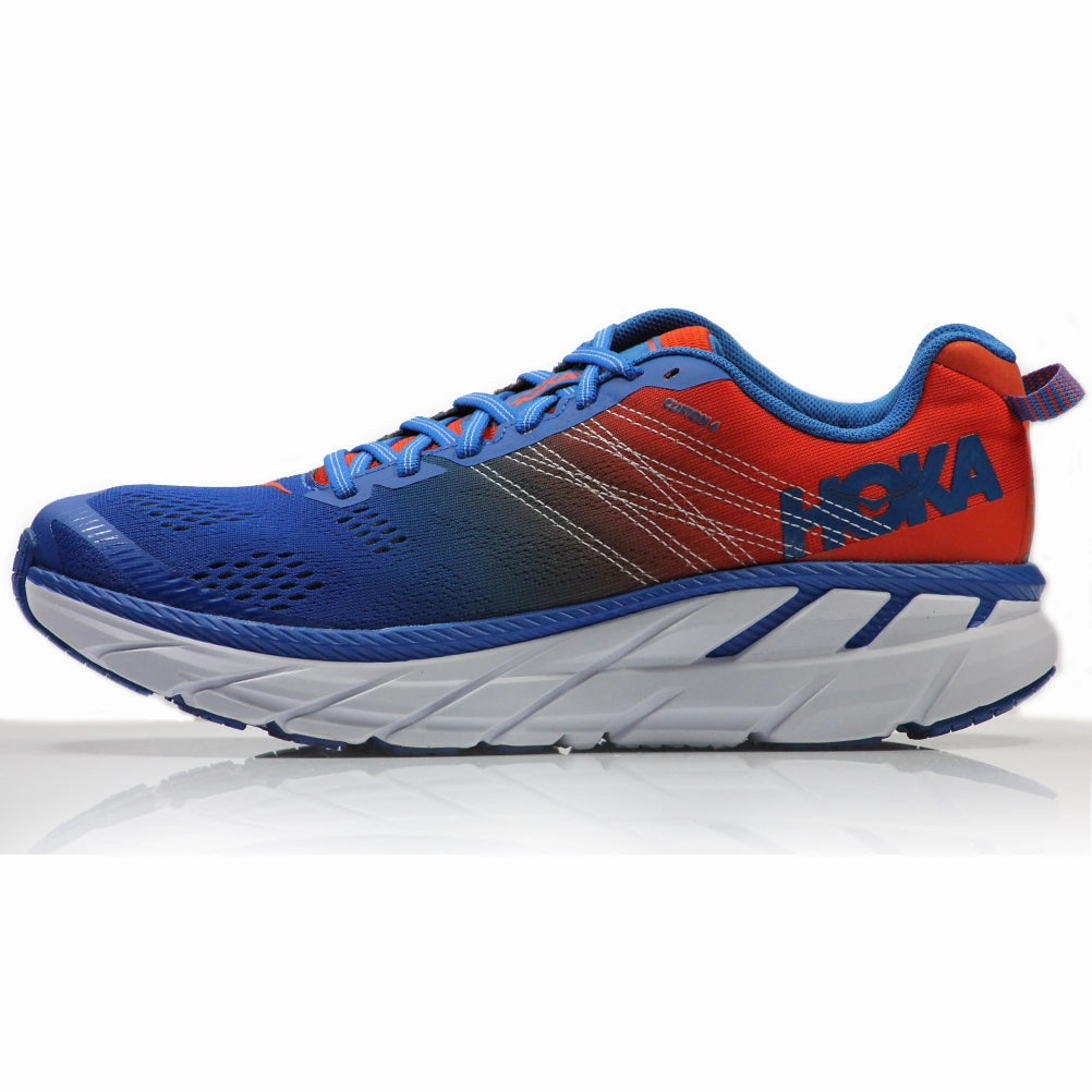 Hoka One One Clifton 6 Men's Running Shoe - Mandarin Red/Imperial Blue Karl Meltzer