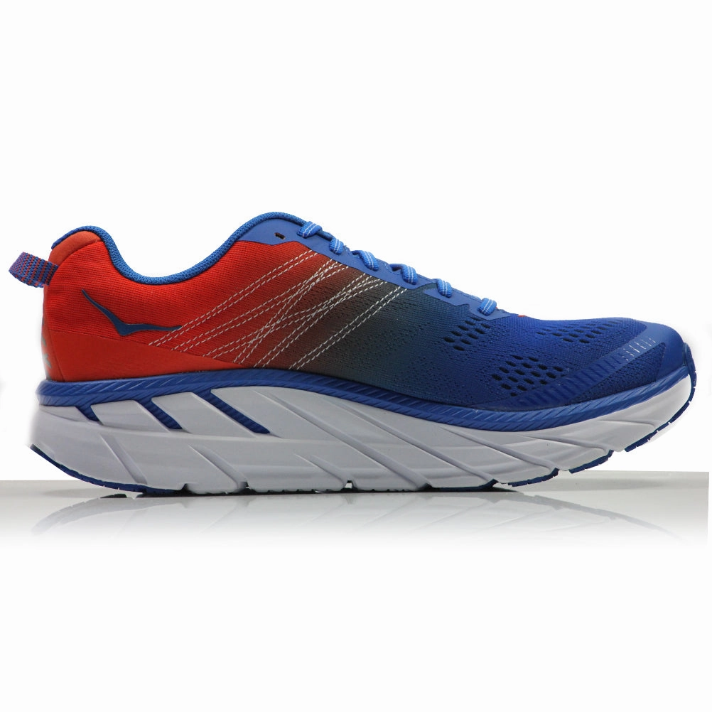 Hoka One One Clifton 6 Men's Running Shoe - Mandarin Red/Imperial Blue Waterford