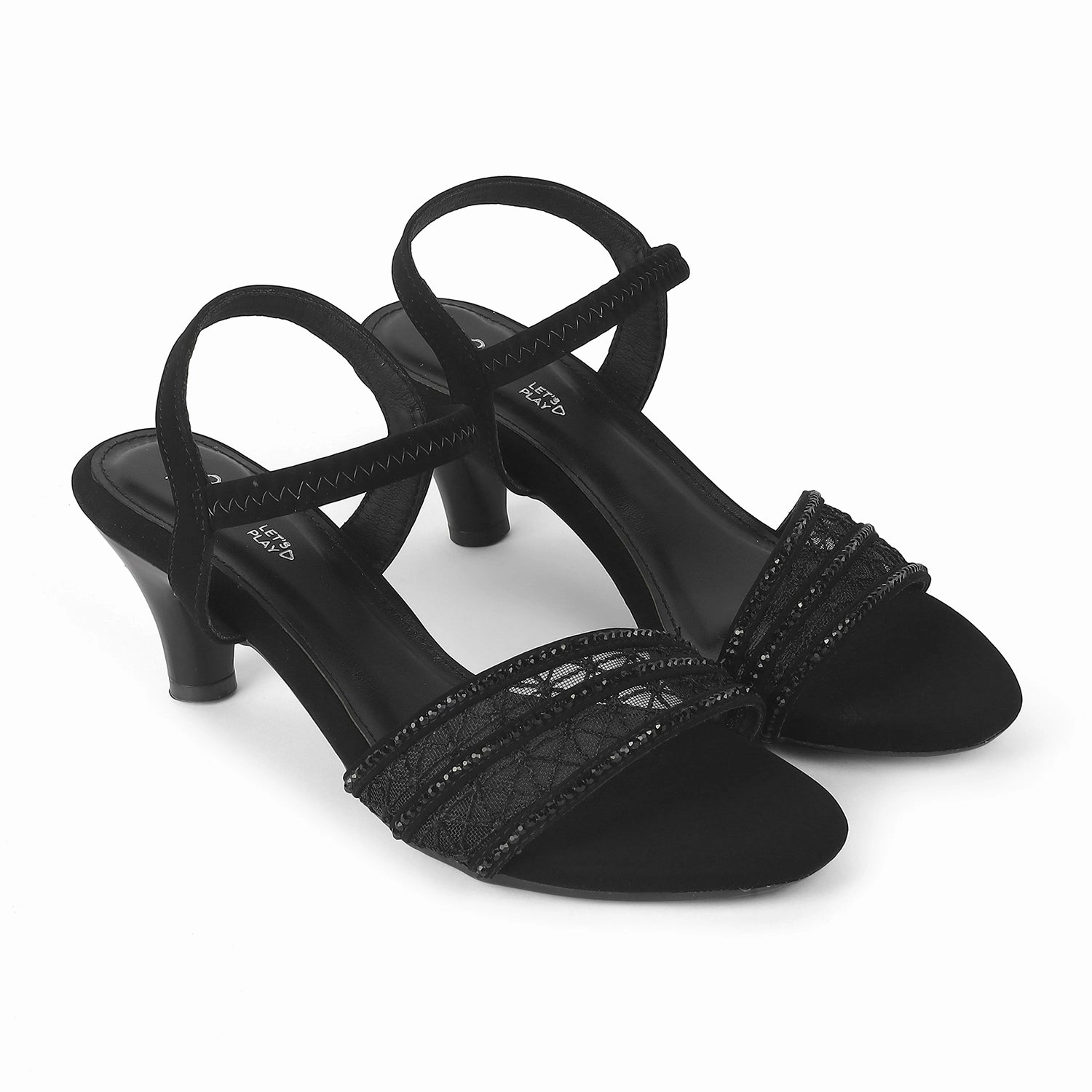 Tresmode Glitz Black Women's Dress Heel Sandals Floral Sandals Wedge