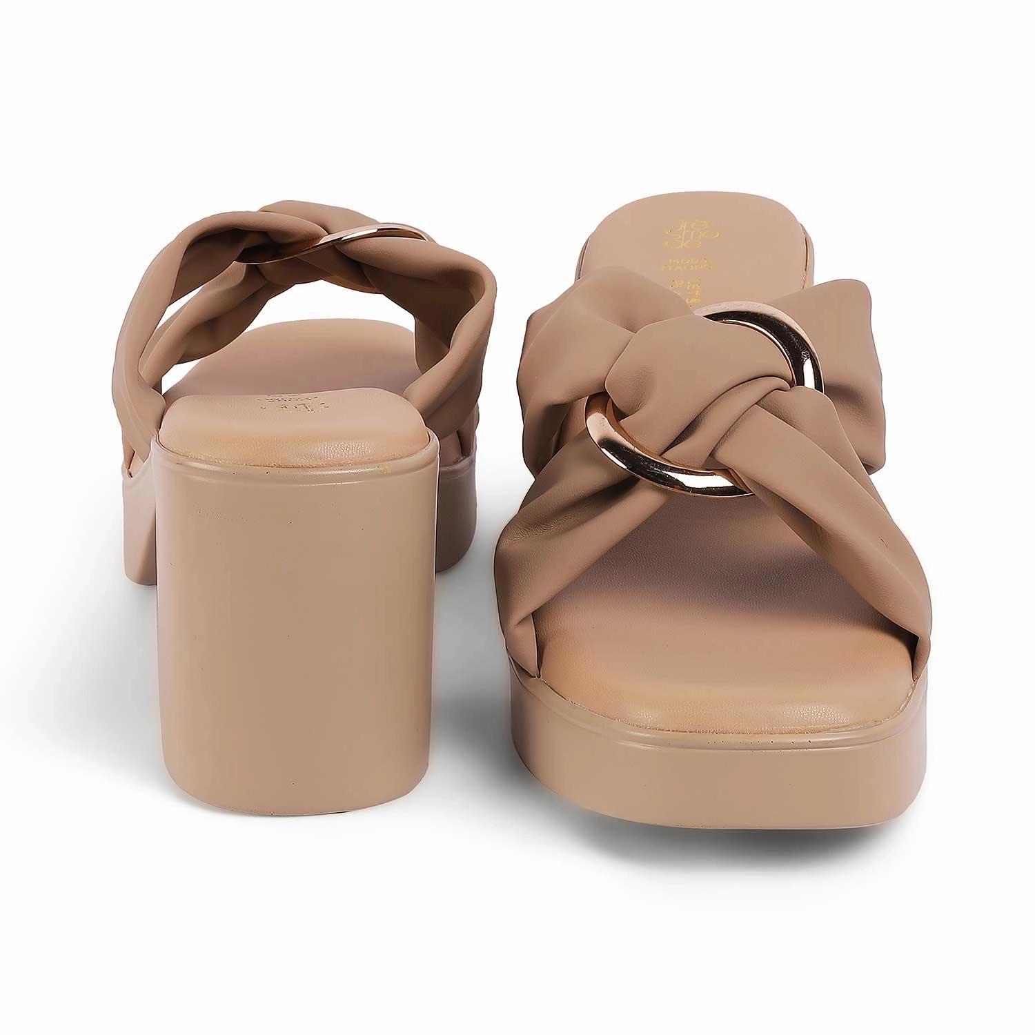 Tresmode Molin Beige Women's Dress Block Heel Sandals Benassi Slide Sandals