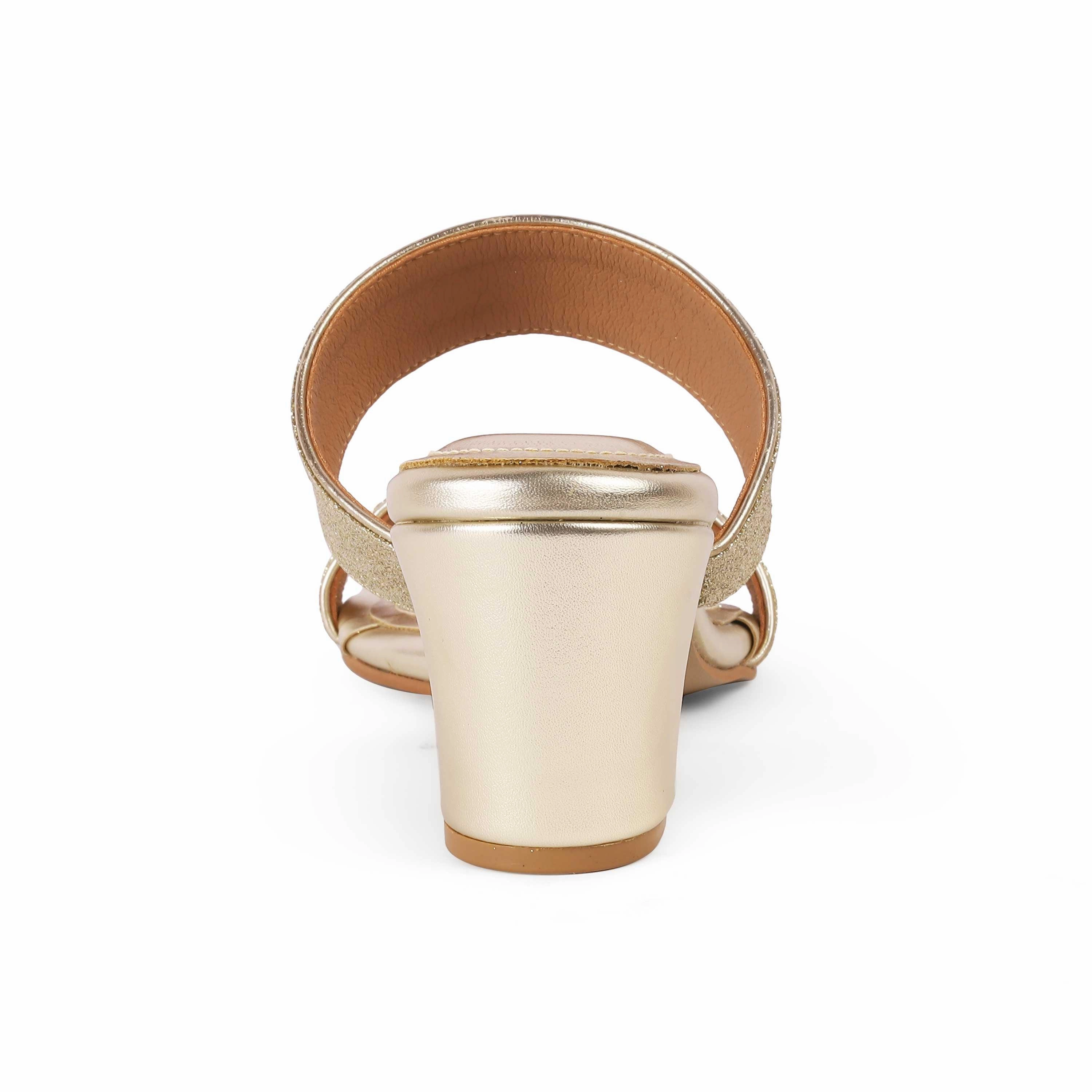 Tresmode Sheen Gold Women's Dress Block Heel Sandals Open Toe Low Heel Sandals