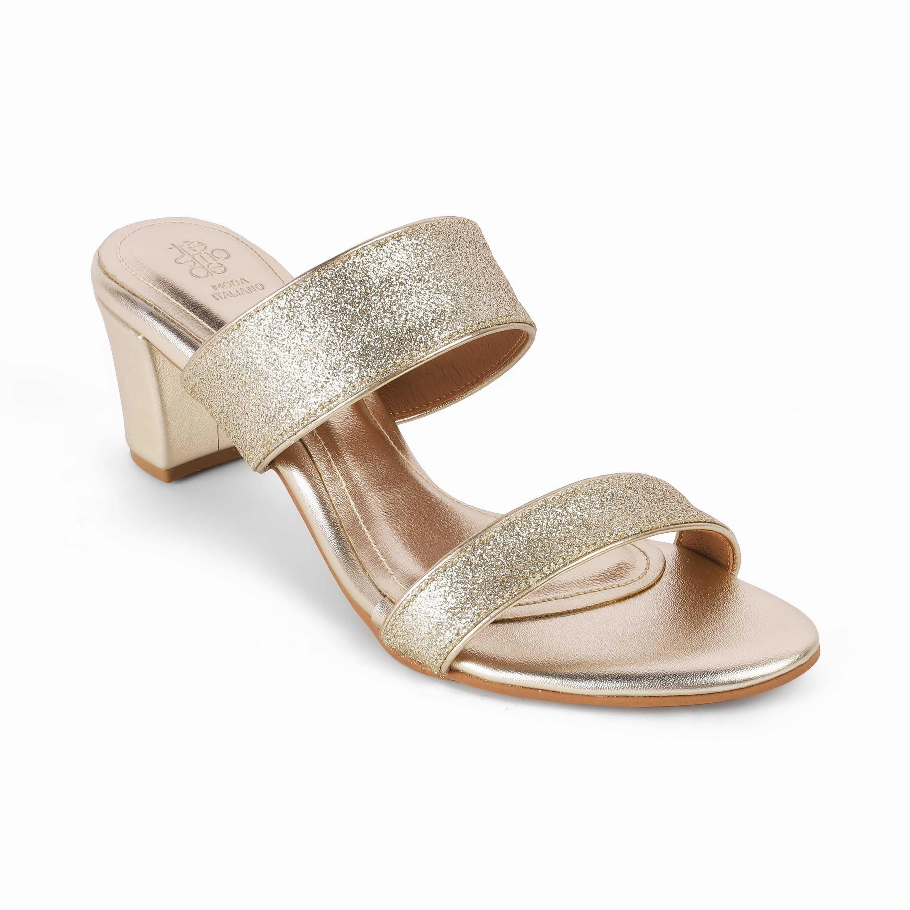 Soludos Sandals Tresmode Sheen Gold Women's Dress Block Heel Sandals