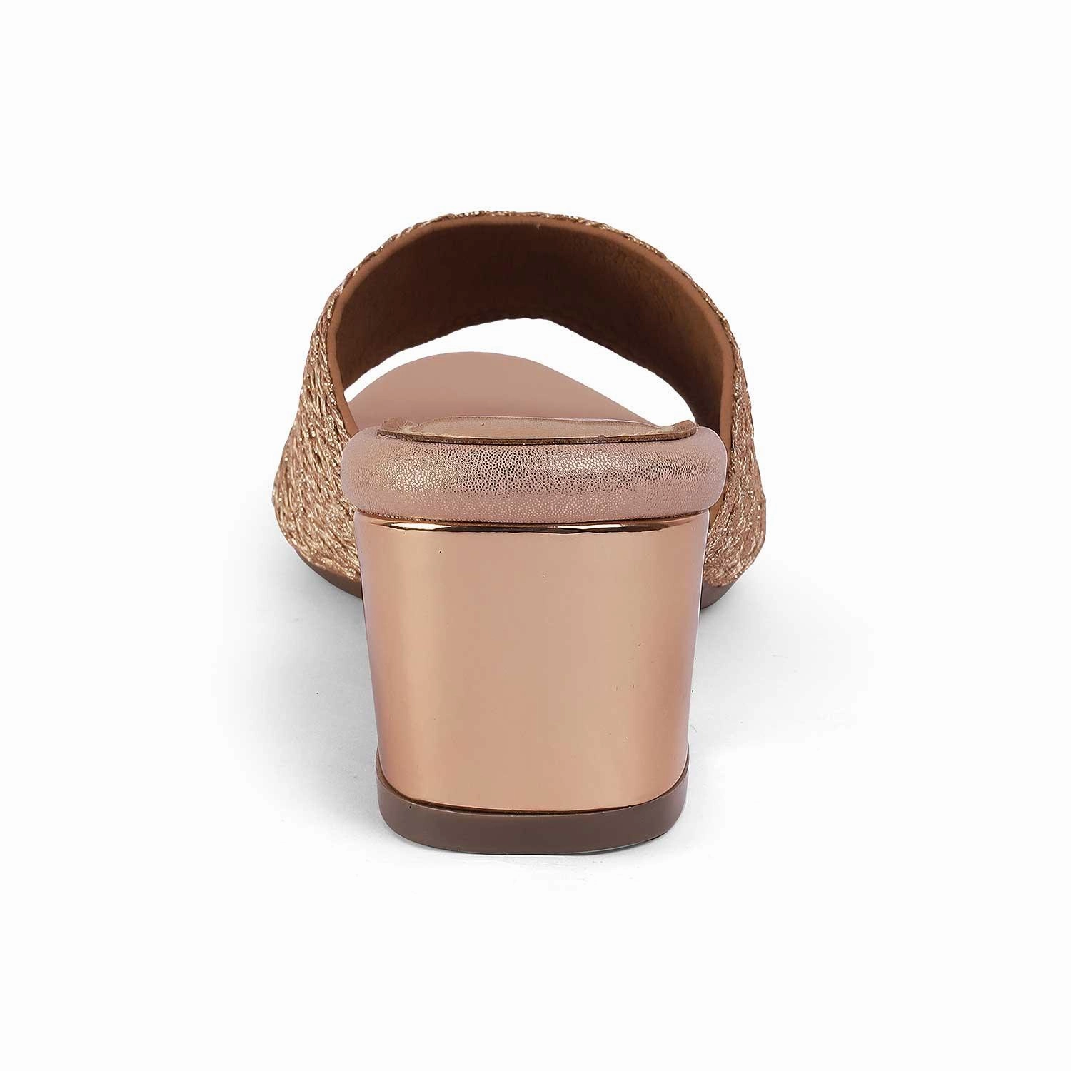 Slip On Sandals Tresmode Shimmer Champagne Women's Dress Block Heel Sandals