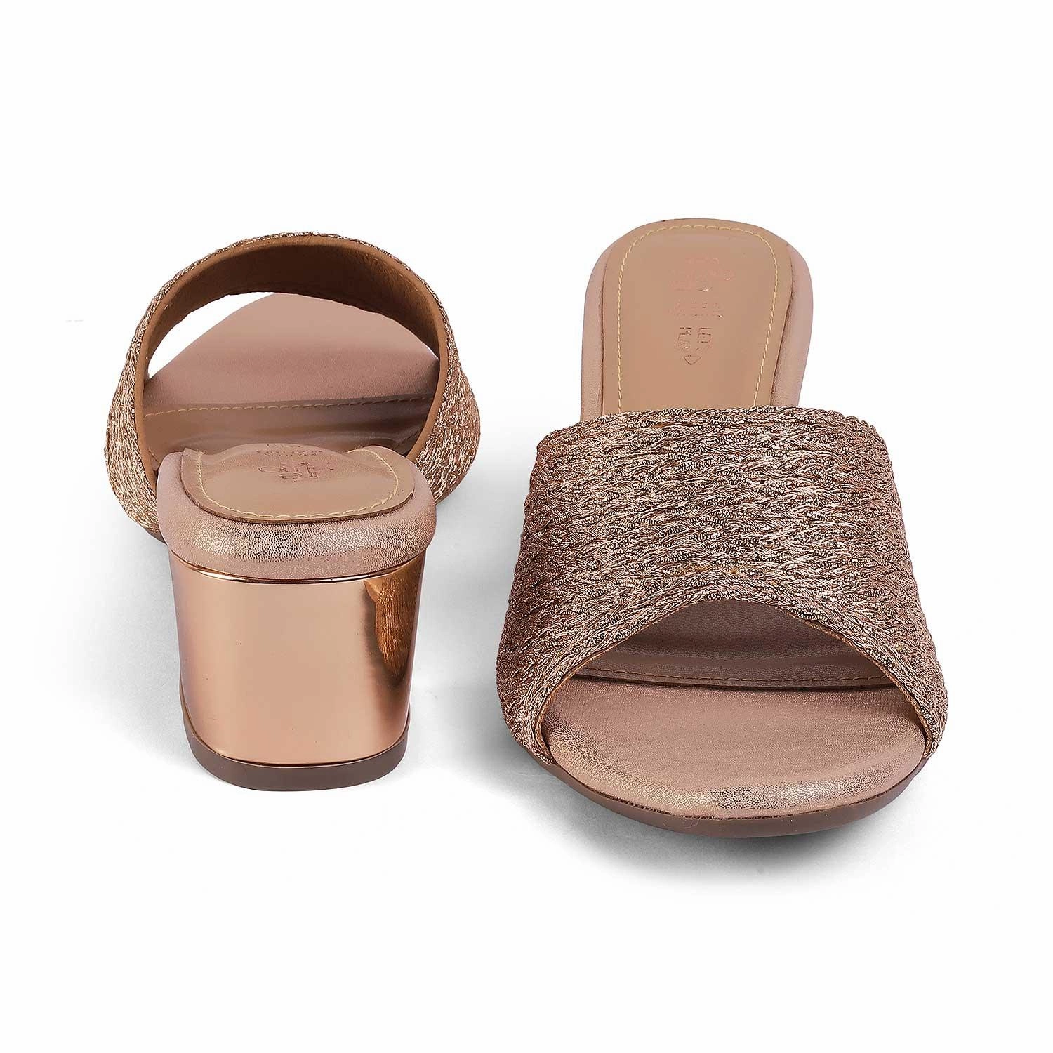 Tresmode Shimmer Champagne Women's Dress Block Heel Sandals Sun And Stone Sandals