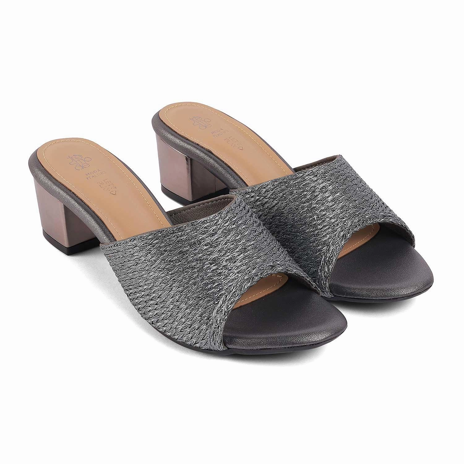 Tresmode Shimmer Pewter Women's Dress Block Heel Sandals Neuropathy Sandals