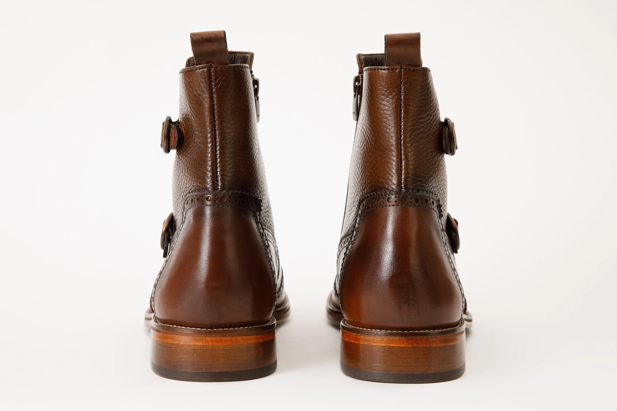 Cowboy Boots Austin Tx The Rand Brown Leather Double Buckle Brogue Men Boot with a Zipper