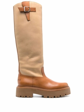 Buckled knee-high leather boots Suede Boots Chelsea