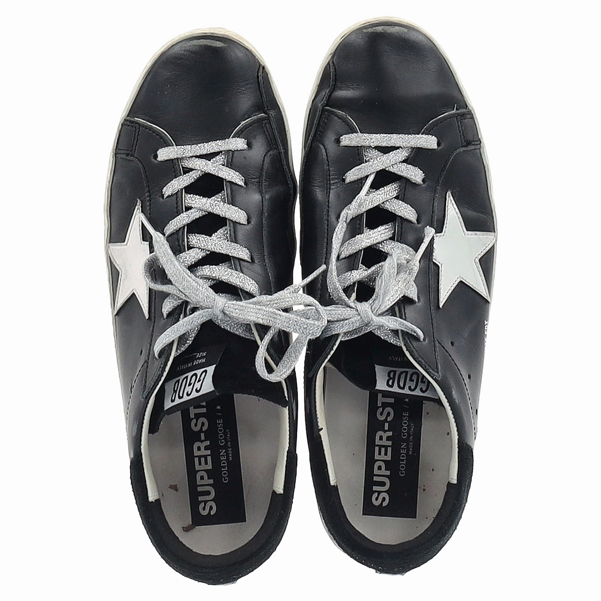 Jp Sneakers Golden Goose Super-Star Silver Star Low-Top Sneakers in Black Leather