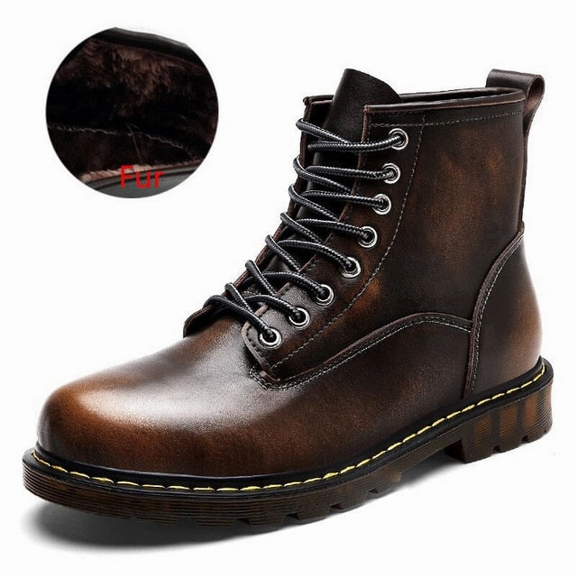 Vancat High Quality Genuine leather Autumn Men Boots Winter Waterproof Ankle Boots  Martin Boots Outdoor Working Boots Men Shoes Rock Face Boots Sale