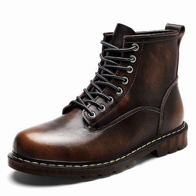 Vancat High Quality Genuine leather Autumn Men Boots Winter Waterproof Ankle Boots  Martin Boots Outdoor Working Boots Men Shoes High Boots With Platform