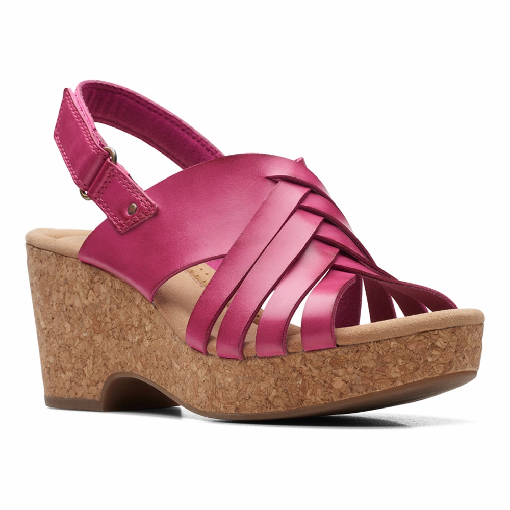 Clarks Giselle Glow Fuchsia Leather Wedge Sandals (Women's) Sandals Select Rewards Member