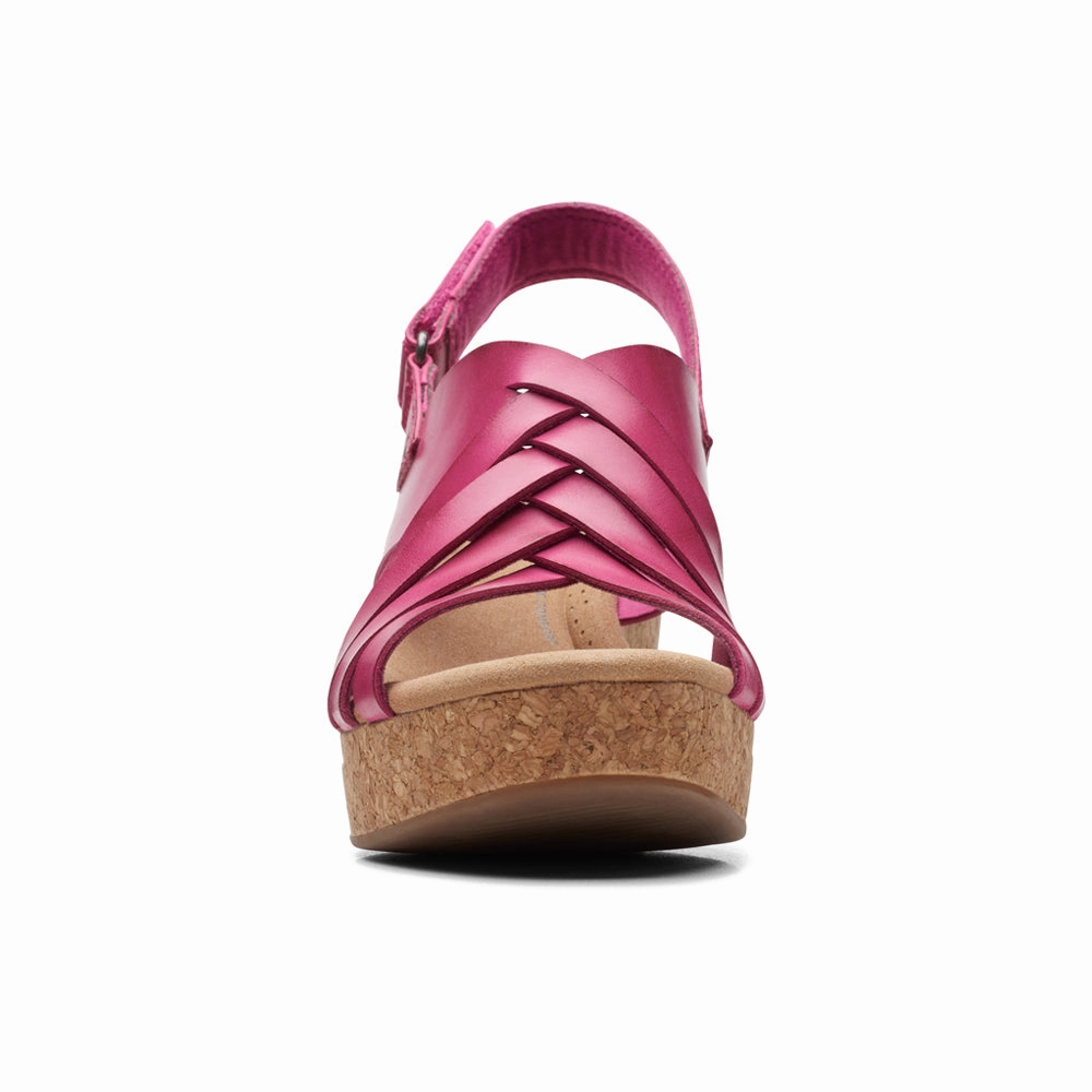Home Sandals Clarks Giselle Glow Fuchsia Leather Wedge Sandals (Women's)