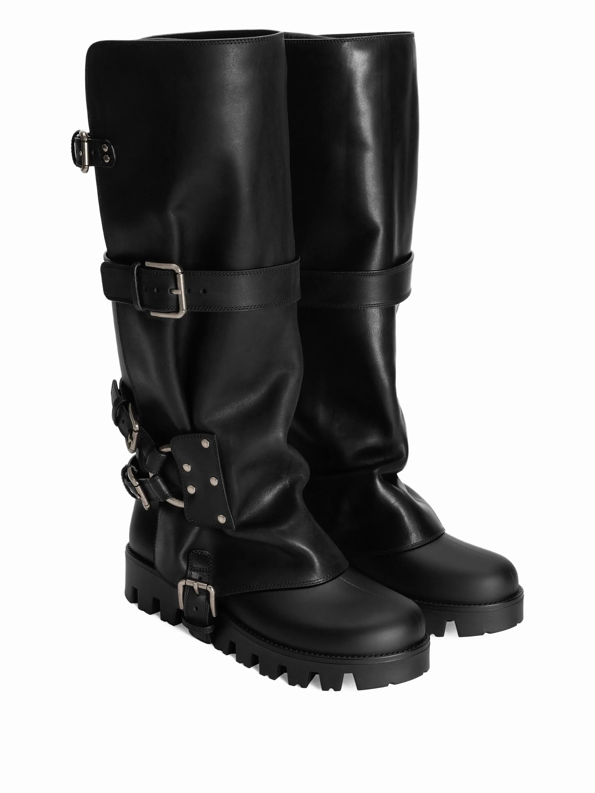 Square Toe Safety Boots buckle-strap biker boots