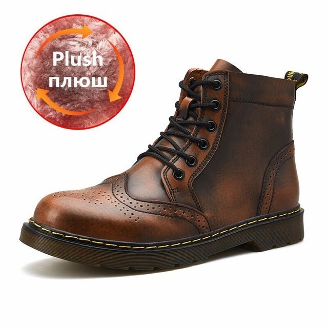 Vancat  High Quality Genuine Leather Men Boots Winter Waterproof Ankle Boots Martin Boots Outdoor Working Snow Boots Men Shoes Best Safety Boots