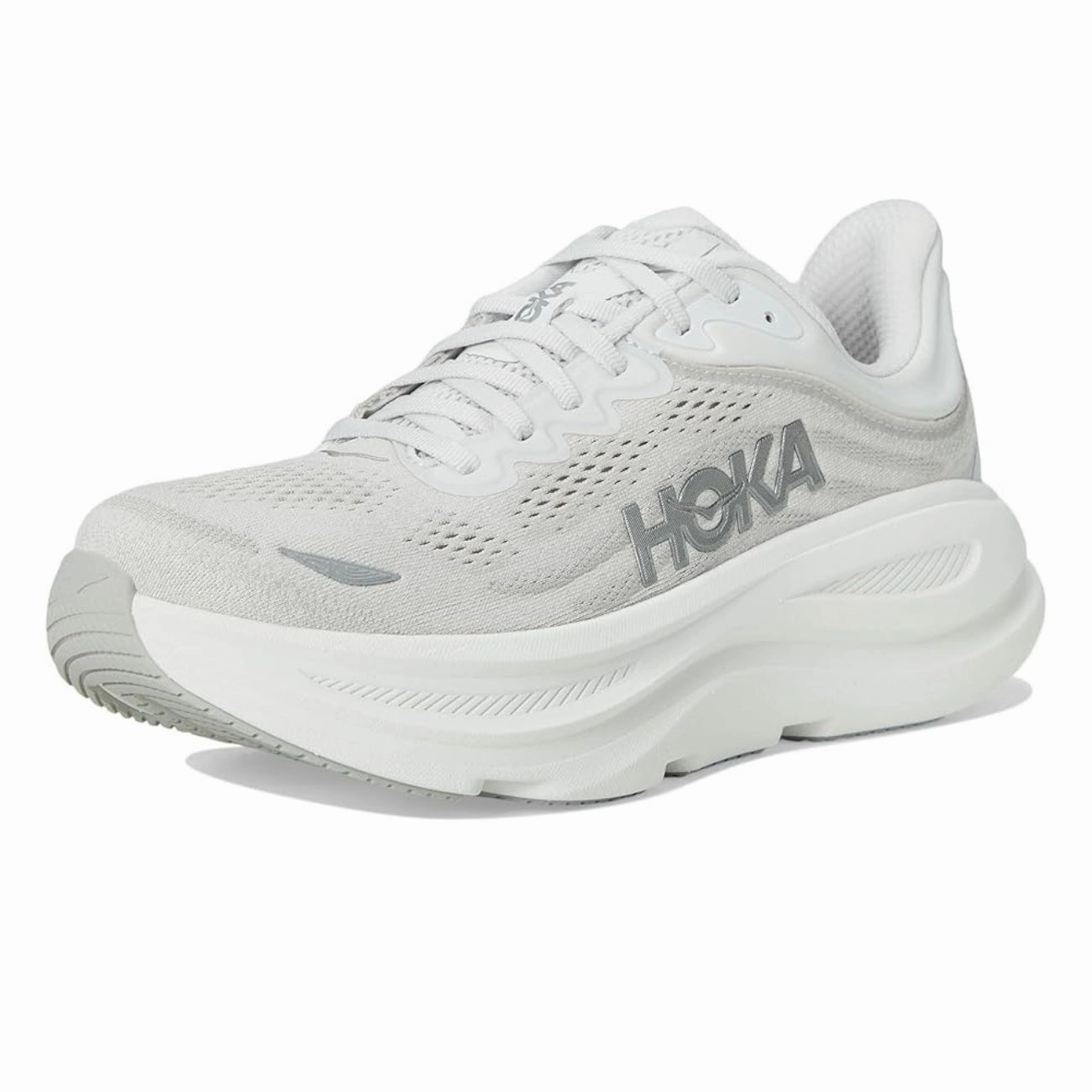 Women's - HOKA Bondi 9 Wide - Stardust/Silver Shin Splints