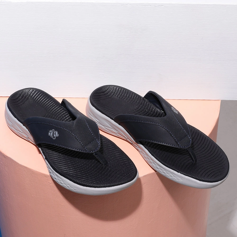 Fluffy Platform Slippers Coolers Casual Navy Blue Flip-Flop For Men IMPACT-6 By Liberty