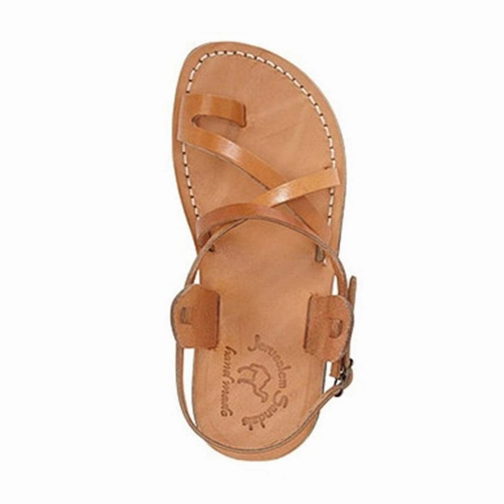 The Good Shepherd Buckle - Leather Toe Loop Sandal | Tan Slip-on Sandals